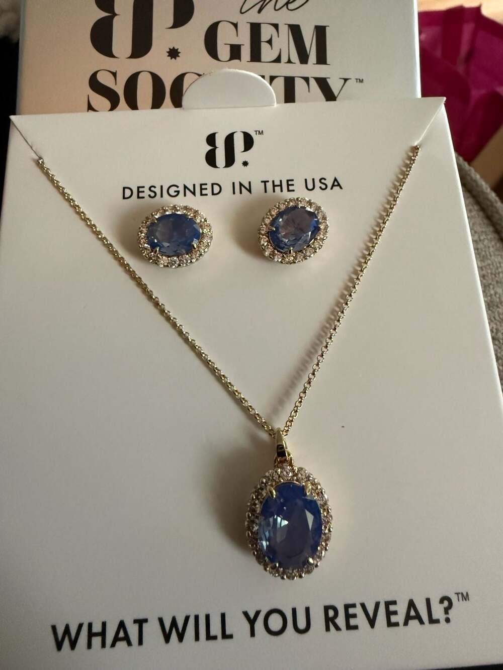 The Gem Society The 2424 Set Lab-Created Blue Moonstone Necklace and Earring Set